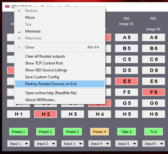 ZEN NDI Router - system menu options