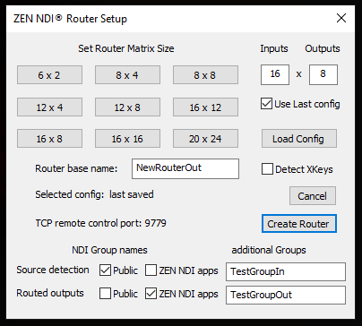 ZEN NDI Router Setup dialog