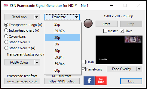 NDI Framecode Generator frame rates